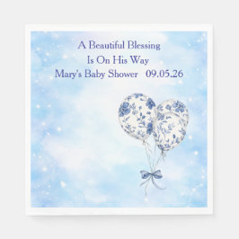 Guardanapo De Papel Blue Chinoiserie Baby Shower Tableware Set