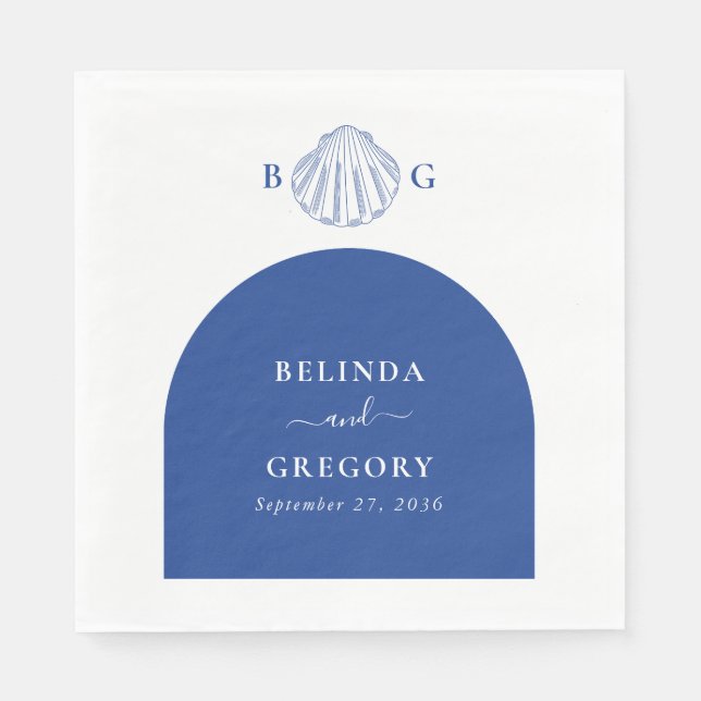 Guardanapo De Papel Blue Clam Seashells Coastal Seaside Beach Wedding (Frente)