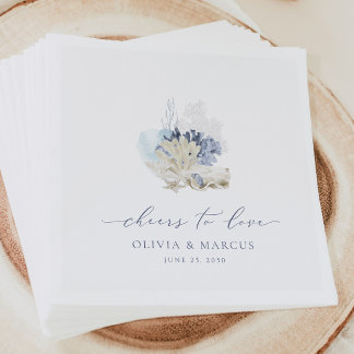 Guardanapo De Papel Blue Coastal Wedding Napkins Beach Seashell