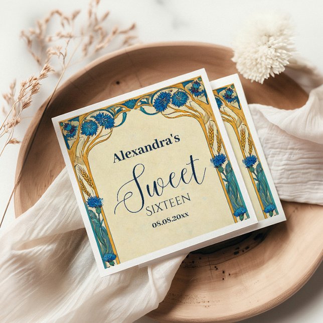 Guardanapo De Papel Blue Cornflower Art Nouveau Sweet Sixteen (Criador carregado)
