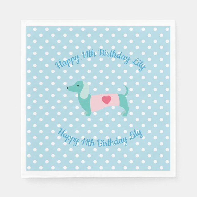 Guardanapo De Papel Blue Dachshund Party Napkins (Frente)