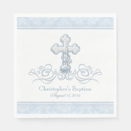 Guardanapo De Papel Blue Damask Cross Baptism Comunhão Napkins