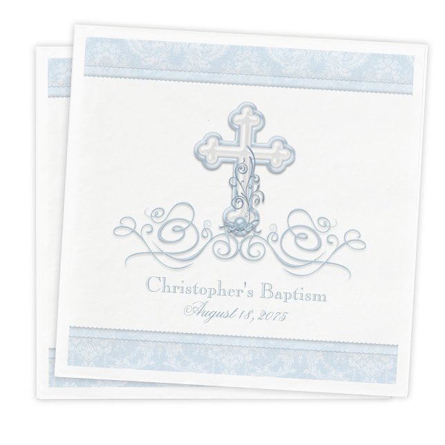 Guardanapo De Papel Blue Damask Cross Baptism Comunhão Napkins (Criador carregado)