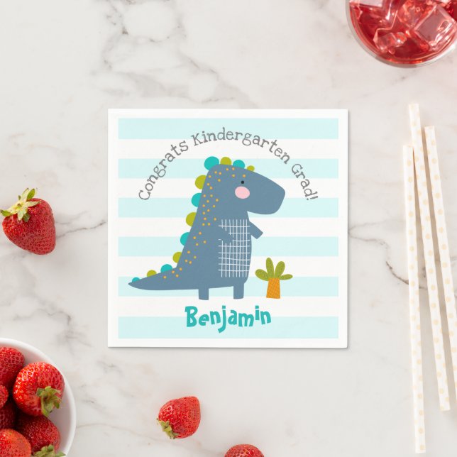 Guardanapo De Papel Blue Dinosaur Boy Kindergarten Graduation Playful (Insitu)