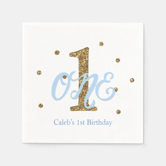 Guardanapo De Papel Blue & Dourado Boys One Party (Frente)