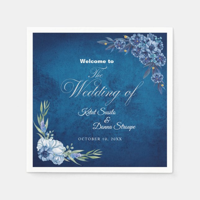 Guardanapo De Papel Blue Elegant floral summer wedding (Frente)