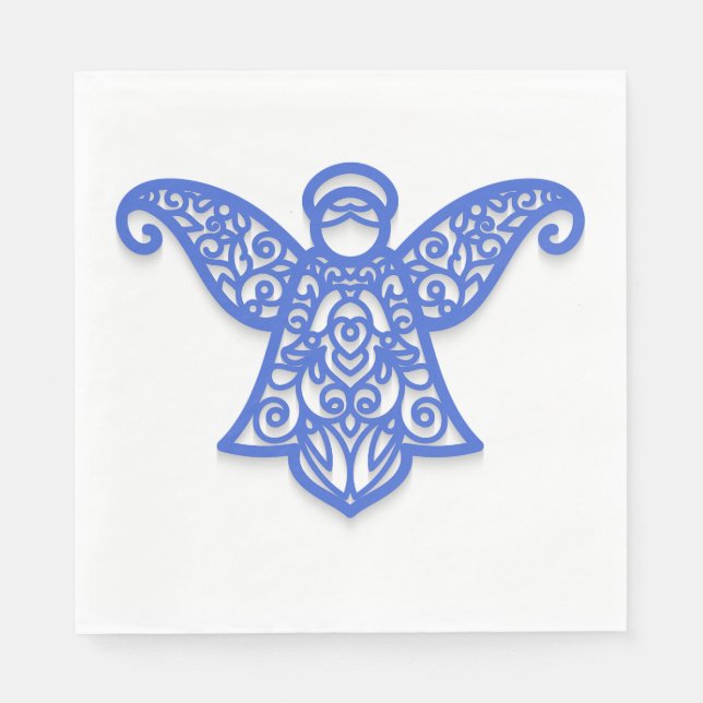 Guardanapo De Papel Blue Filigree Angel Silhouette Ornate Lace (Frente)