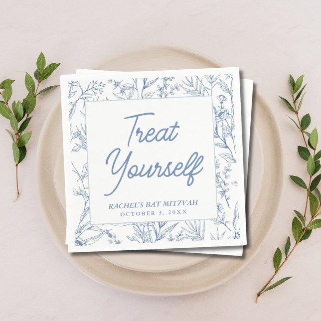 Guardanapo De Papel Blue Floral Bat Mitzvah Napkins Personalizado (Personalized Blue Floral Bat Mitzvah Napkins
)