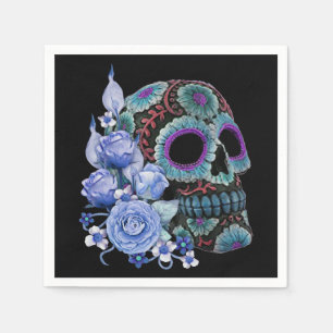 Guardanapo De Papel Blue Floral Black Sugar Skull Day Of The Dead