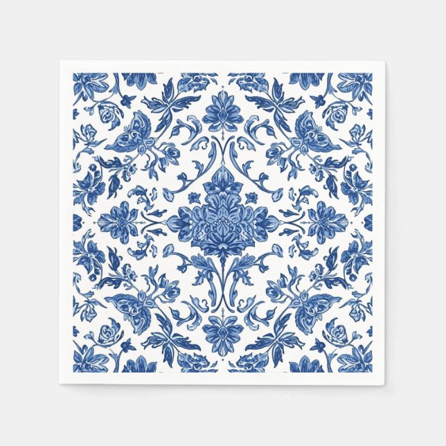Guardanapo De Papel Blue Floral Chinoiserie White Watercolor (Frente)