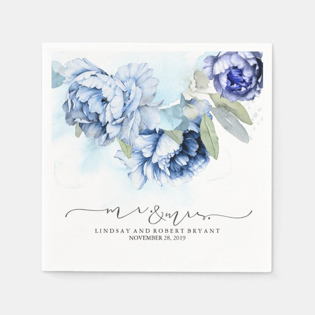 Guardanapo De Papel Blue Floral Watercolor Wedkins (Frente)