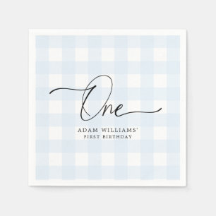 Guardanapo De Papel Blue Gingham First Birday Paper Napkin