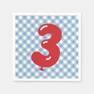 Guardanapo De Papel Blue Gingham Red Number 3 Napkin