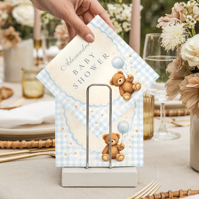 Guardanapo De Papel Blue Gingham Teddy Bear Baby Shower (Criador carregado)