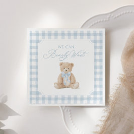 Guardanapo De Papel Blue Gingham Teddy Bear Baby Shower