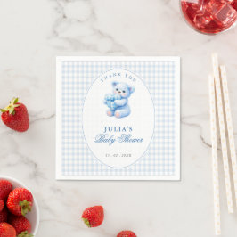 Guardanapo De Papel Blue Gingham Teddy Bear Neutral Baby Shower