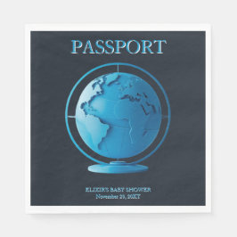 Guardanapo De Papel Blue Globe Passport Travel Baby Shower