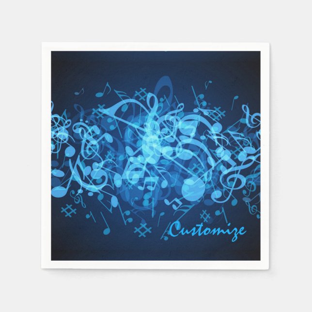 Guardanapo De Papel Blue Glow Music Notes Napkins (Frente)