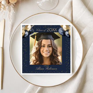 Guardanapo De Papel Blue Gold Balloon Glitter Graduation Party Photo