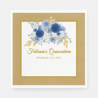 Guardanapo De Papel Blue & Gold Floral Quinceañera Napkins