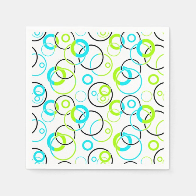 Guardanapo De Papel blue green and black rings and circles on white  (Frente)