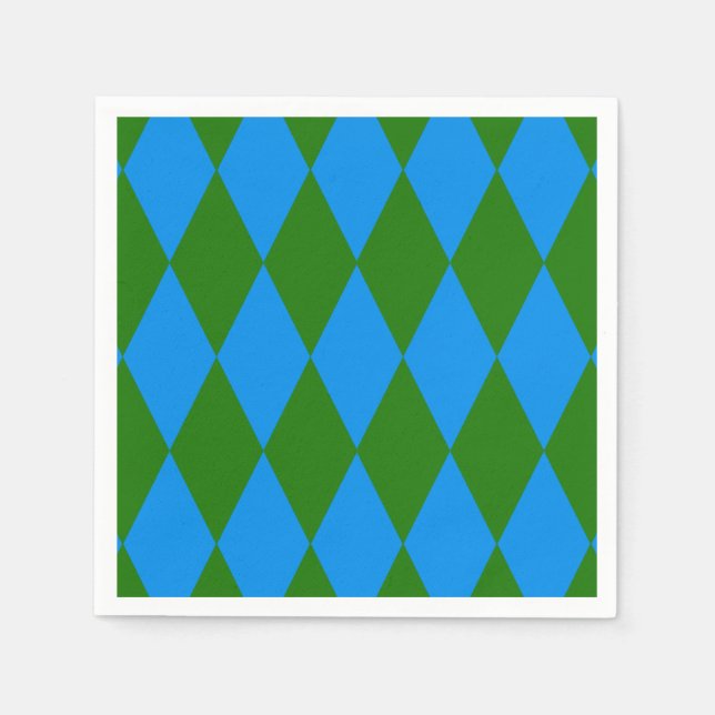 Guardanapo De Papel Blue Green Harlequin Checkered Design  (Frente)