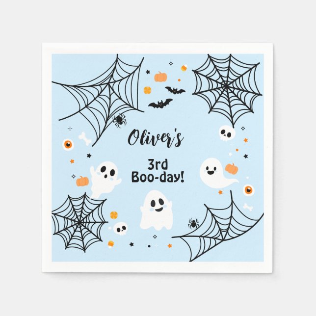 Guardanapo De Papel Blue Halloween Cute Ghost Boo-Day Party (Frente)