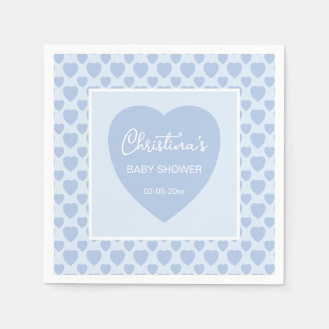 Guardanapo De Papel Blue Hearts Baby Shower  (Frente)