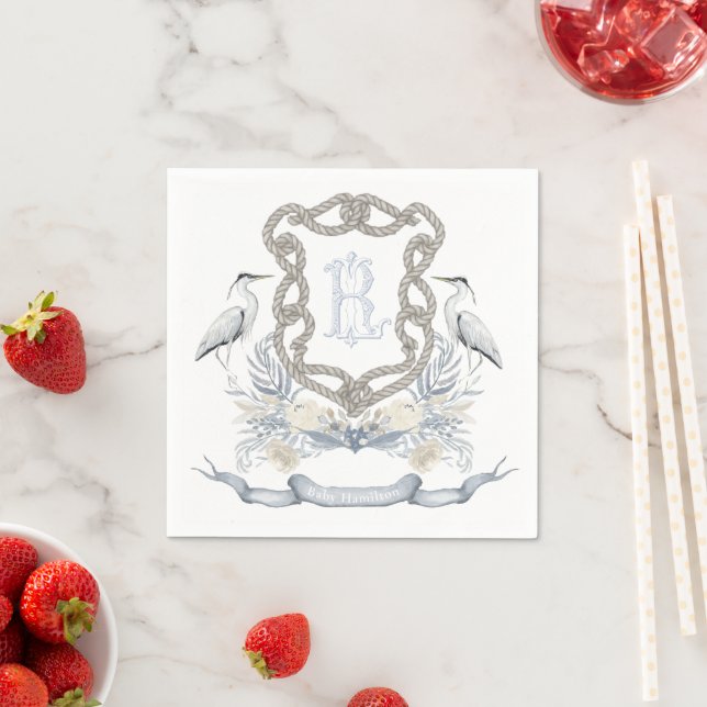 Guardanapo De Papel Blue Heron Rope Monogram Crest (Insitu)