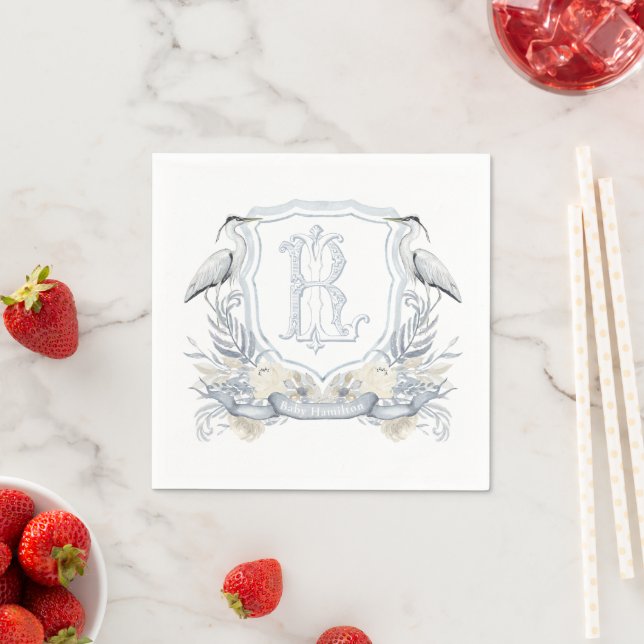 Guardanapo De Papel Blue Heron Specialty Monogram Crest (Insitu)