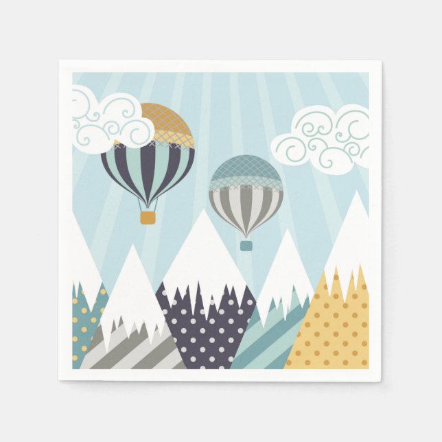 Guardanapo De Papel Blue Hot Air Balloons (Frente)