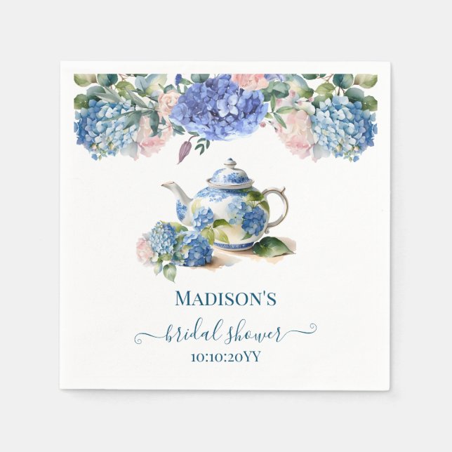 Guardanapo De Papel Blue Hydrangea Bridal Tea Party (Frente)