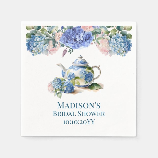 Guardanapo De Papel Blue Hydrangea Bridal Tea Party (Frente)