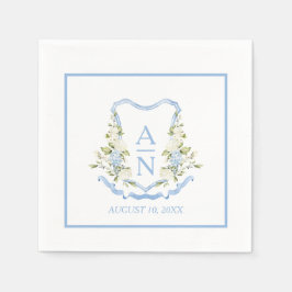Guardanapo De Papel Blue Hydrangea Crest Monogram Simple