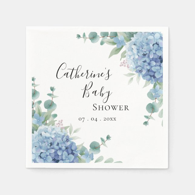 Guardanapo De Papel Blue Hydrangea Floral Baby Shower (Frente)