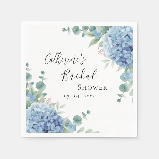 Guardanapo De Papel Blue Hydrangea Floral Bridal Shower (Frente)