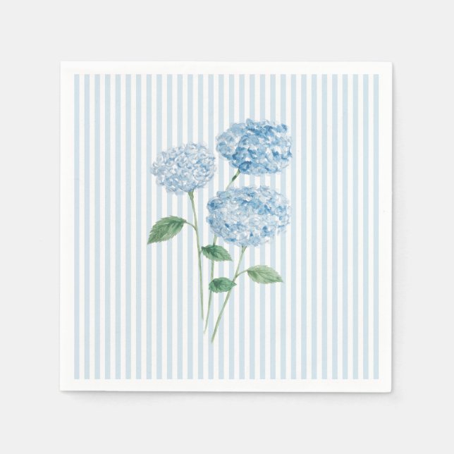 Guardanapo De Papel Blue Hydrangea Flower Custom Wedding Blue Stripe (Frente)