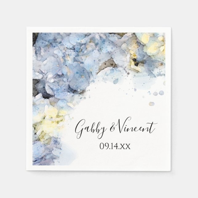 Guardanapo De Papel Blue Hydrangea Flowers Watercolor Casamento (Frente)
