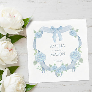 Guardanapo De Papel Blue Hydrangea Watercolor Crest Paper Wedding