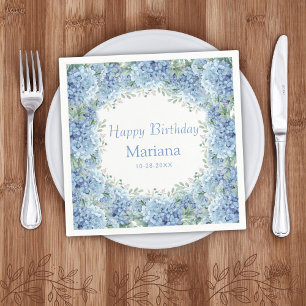 Guardanapo De Papel Blue Hydrangeas Watercolor Floral Birthday