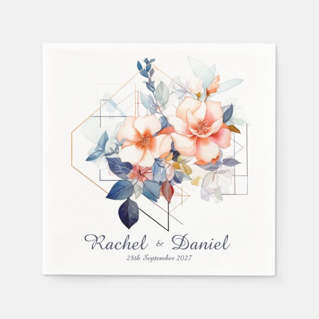 Guardanapo De Papel Blue Lines&Flowers: Wedding Napkins (Frente)