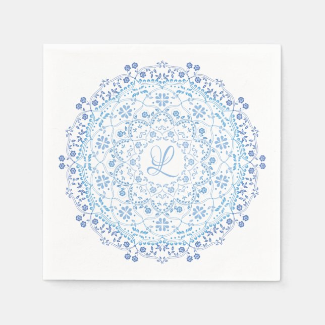 Guardanapo De Papel Blue Mandala Editável Documento Inicial Napkin (Frente)