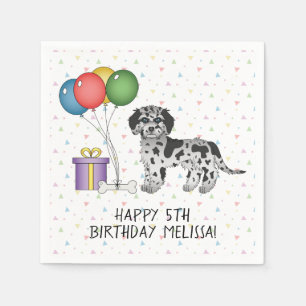 Guardanapo De Papel Blue Merle Mini Goldendoodle Cartoon Dog Aniversár