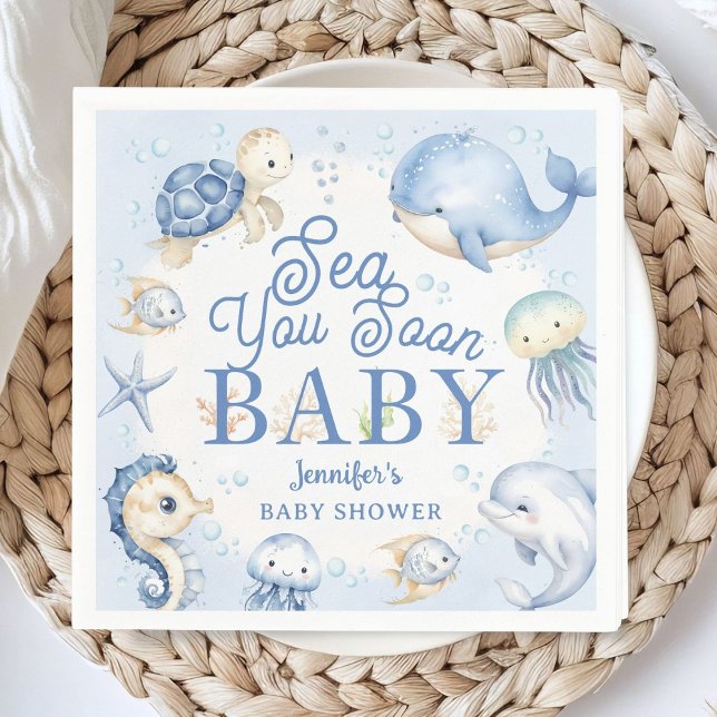 Guardanapo De Papel Blue Ocean Baby Shower Boy Sea You Soon Paper (Criador carregado)