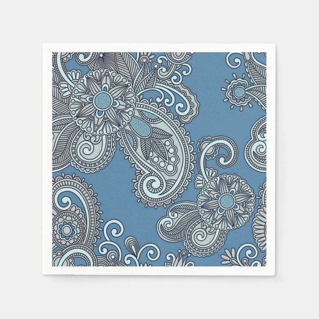 Guardanapo De Papel Blue Paisley Cocktail Napkins (Frente)