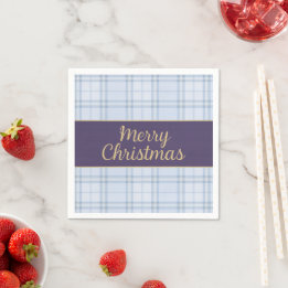 Guardanapo De Papel Blue Plaid Christmas Napkins • Merry Christmas • P