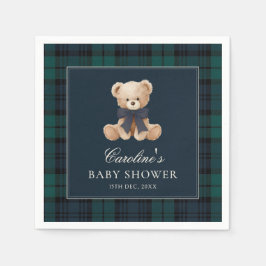 Guardanapo De Papel Blue Plaid Teddy Bear Baby Shower Napkins