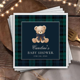 Guardanapo De Papel Blue Plaid Teddy Bear Baby Shower Napkins