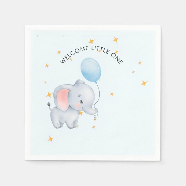Guardanapo De Papel Blue Playful Elephants Baby Shower (Frente)