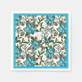 Guardanapo De Papel Blue Poinsettia's and Pines